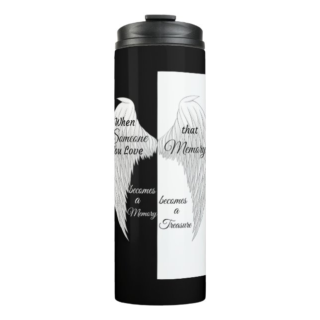 Garrafa Térmica Asas de Anjo preto e branco (Frente)