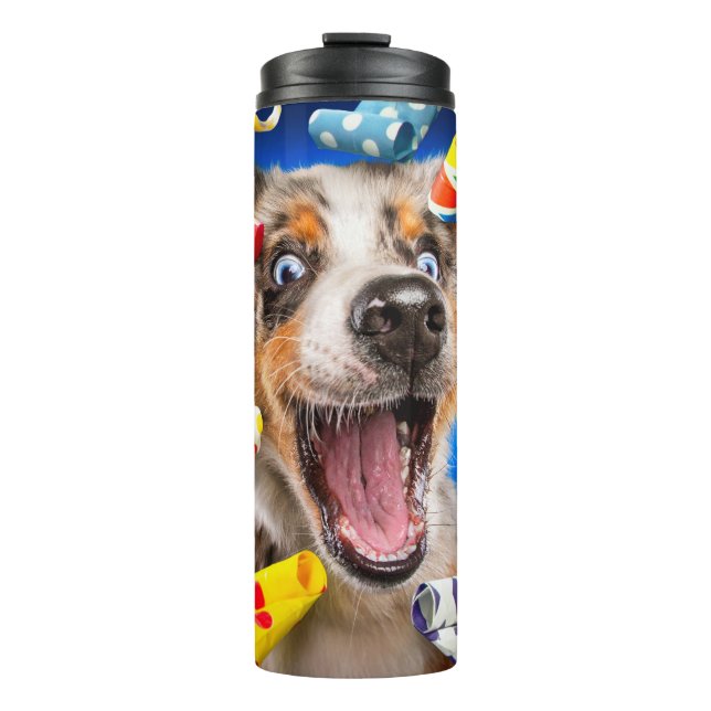 Garrafa Térmica Assopradores de Festa de Cachorro Feliz (Frente)