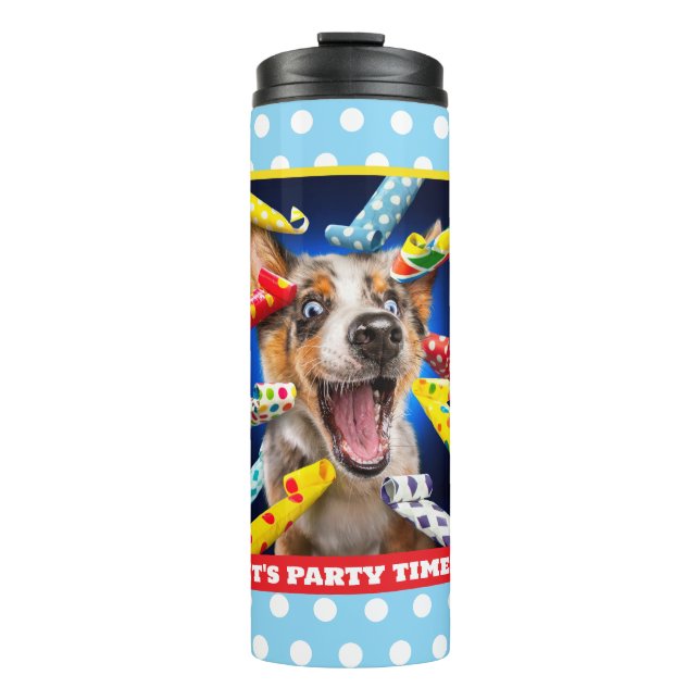 Garrafa Térmica Assopradores de Festa de Cachorro Feliz (Frente)