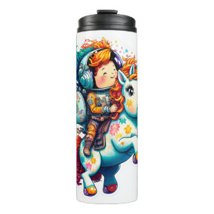 Garrafa Térmica Astronauta cavalgando um Unicórnio Colorido