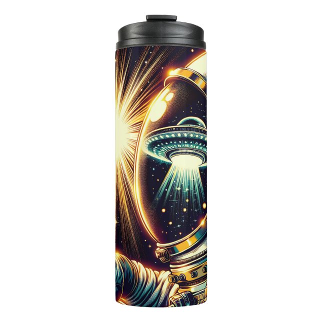 Garrafa Térmica Astronauta com Reflexo de um OVNI (Frente)
