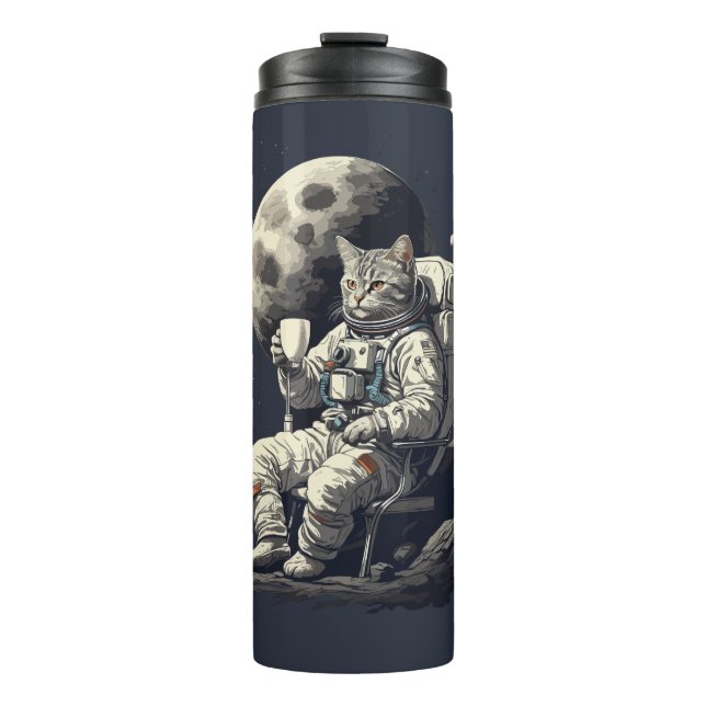 Garrafa Térmica Astronauta Gato com Xícara de Café (Frente)