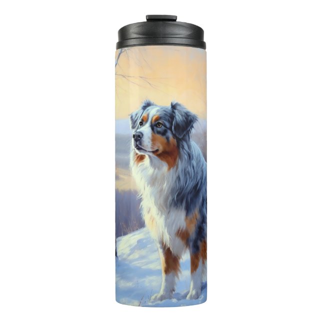 Garrafa Térmica Australian Shepherd Deixe Nevar Natal (Frente)