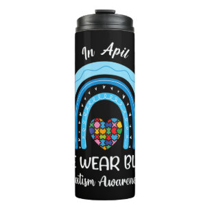 Garrafa Térmica Autismo Arco-Íris Em Abril Vestimos Autismo Azul 
