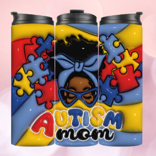 Garrafa Térmica Autismo Mãe 3D Tumbler Inflado