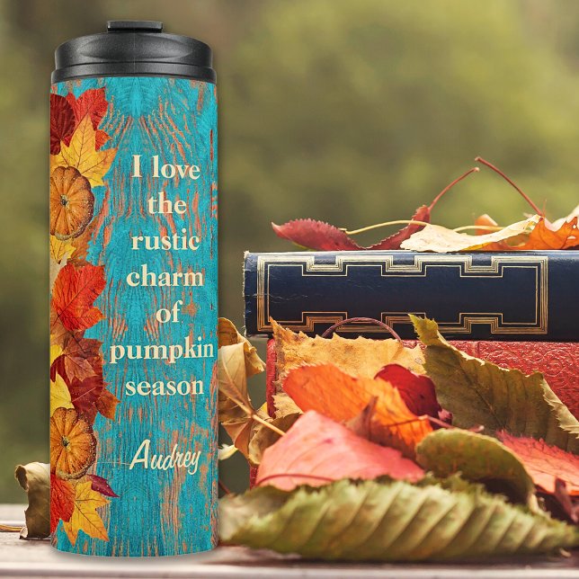 Garrafa Térmica Autumn Leafs & Pumpkins Rustic Inspirational Cote (Criador carregado)