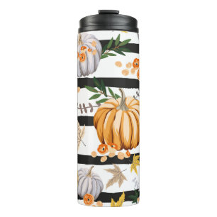 Garrafa Térmica Autumn orange pumpkins, flowers, leaves, striped b