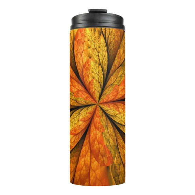 Garrafa Térmica Autumn Plant, Modern Abstrato Fractal Art Leaf (Frente)