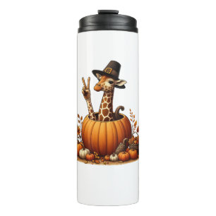 Garrafa Térmica Autumn Pumpkin Cai Giraffe Ação de Graças Mulheres