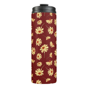 Garrafa Térmica Autumn Sunflower: Maroon Seamless Design