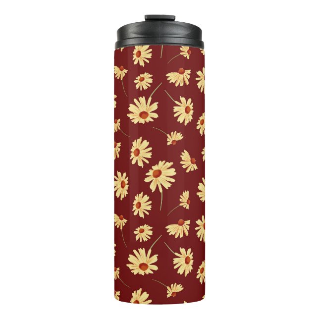 Garrafa Térmica Autumn Sunflower: Maroon Seamless Design (Frente)