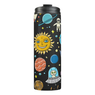 Garrafa Térmica Aventura espacial: planetas, padrões de foguetes.