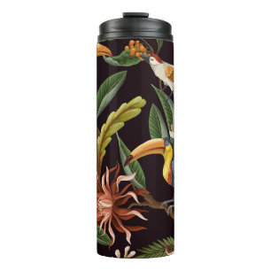Garrafa Térmica Aves Tropicais: Folhas Vintage e Flores
