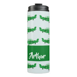 Garrafa Térmica Aviões voadores verdes em azul