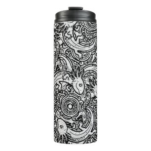 Garrafa Térmica Axolote Azteca Xolotl Padrão Tribal Preto & Branco