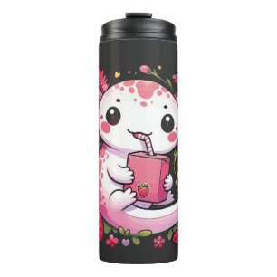 Garrafa Térmica Axolotl Bebendo Japonês Leite de Morango