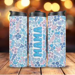 Garrafa Térmica Azul Boho Flores 3D Mama Inflada