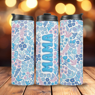 Garrafa Térmica Azul Boho Flores 3D Mama Inflada