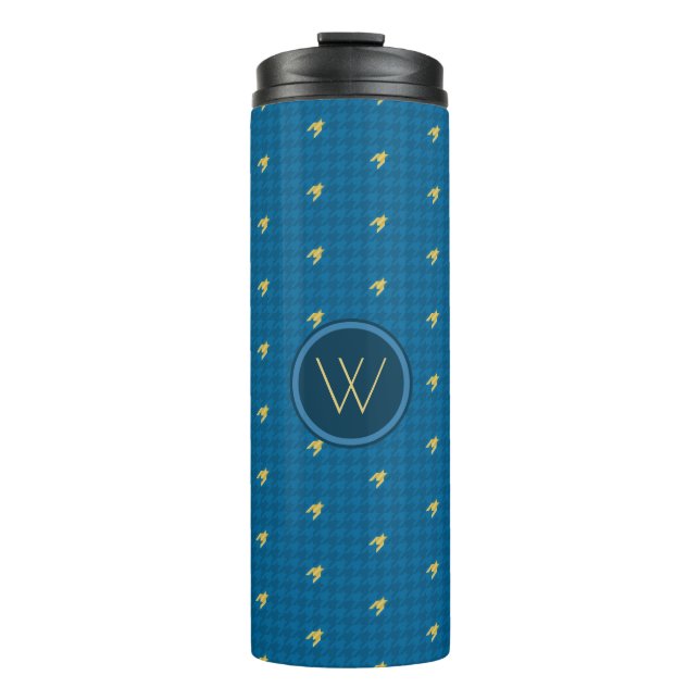 Garrafa Térmica Azul com Tumbler térmico Houndstooth de Destaque D (Frente)