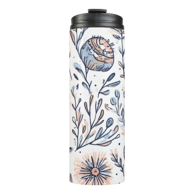 Garrafa Térmica Azul Elegante Aestético Floral Tumbler (Frente)