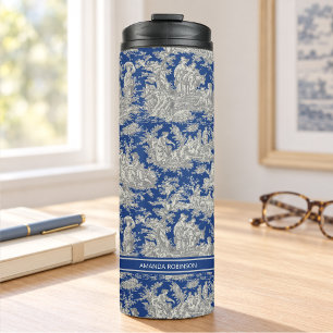 Garrafa Térmica Azul escuro vintage estampado toile de jouy