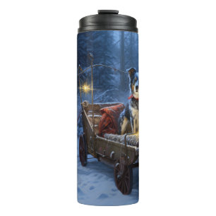 Garrafa Térmica Azul Heeler Snowy Sleigh Decência de Natal