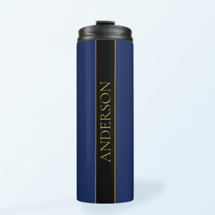 Garrafa Térmica Azul Marinho & Dourado Nome Sobrenome ou Negócio