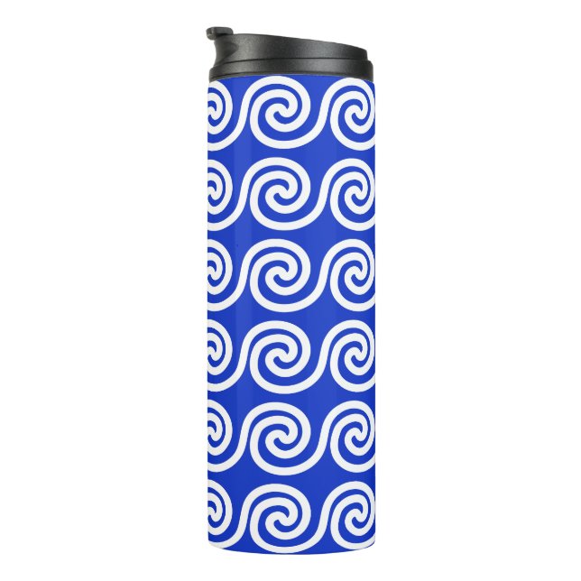 Garrafa Térmica Azul Padrão de Ondas Chave Meander Grego (Rotação à direita)