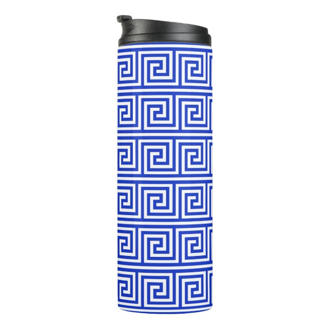 Garrafa Térmica Azul-padrão dos quadrados-chave gregos (Rotação à direita)