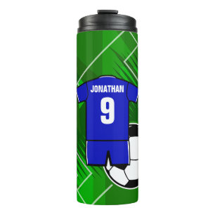 Garrafa Térmica Azul personalizado do jérsei de futebol com branc