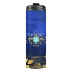 Garrafa Térmica Azul Real e Turquesa Joia Dourada