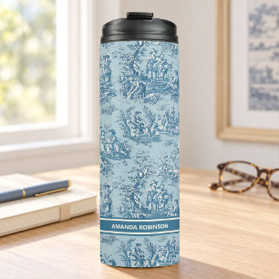 Garrafa Térmica Azul vintage teal toile de jouy impresso