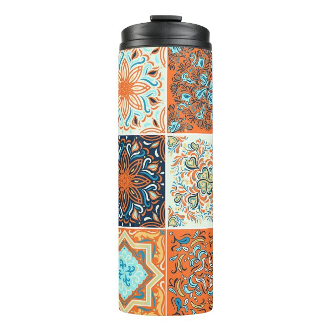 Garrafa Térmica Azulejo de ornamentos de cerâmica: padrão de abstr (Frente)