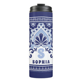 Garrafa Térmica Azulejo de Talavera Mexicano Branco e Azul