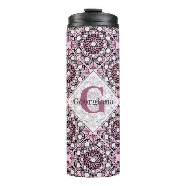 Garrafa Térmica Azulejo Dusky Rosa Cherry Blossom Mandala (Frente)