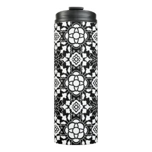 Garrafa Térmica Azulejo Floral marroquino, Preto e Branco