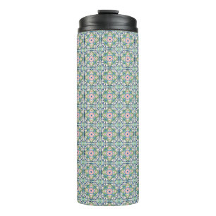 Garrafa Térmica Azulejo rosa e azul