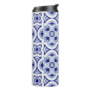Garrafa Térmica Azulejo Talavera Azul e Branco com aparência térmi