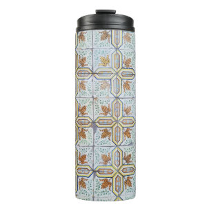 Garrafa Térmica Azulejo Único de Vintage Azul e Laranja Português