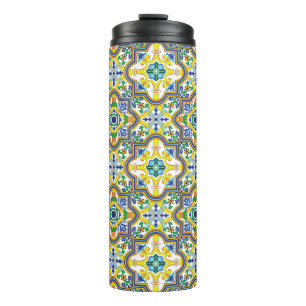 Garrafa Térmica 💛💚💙Azulejos azuis e amarelos deslumbrantes