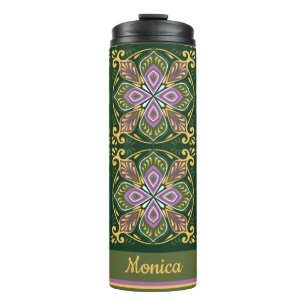 Garrafa Térmica Azulejos de oliva e lavanda com nome