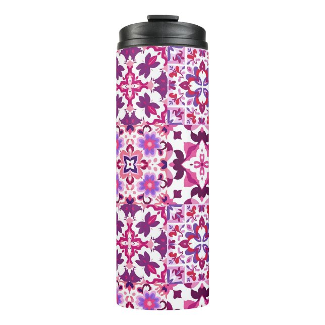 Garrafa Térmica Azulejos Espanhóis Rosa e Roxo (Frente)