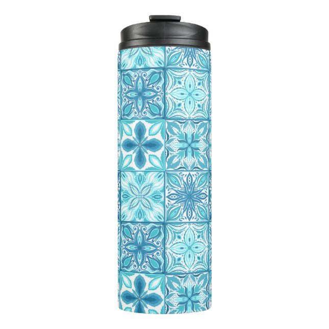 Garrafa Térmica azulejos ornamentados em azul e branco (Frente)