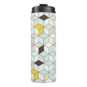 Garrafa Térmica Azulejos, padrão branco preto geométrico.