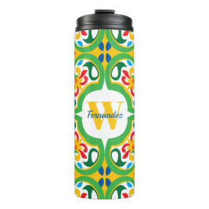 Garrafa Térmica 💛🧡💚 Azulejos, padrão decorativo, personalizado