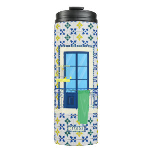 Garrafa Térmica Azulejos portugueses e varanda de janela com pássa