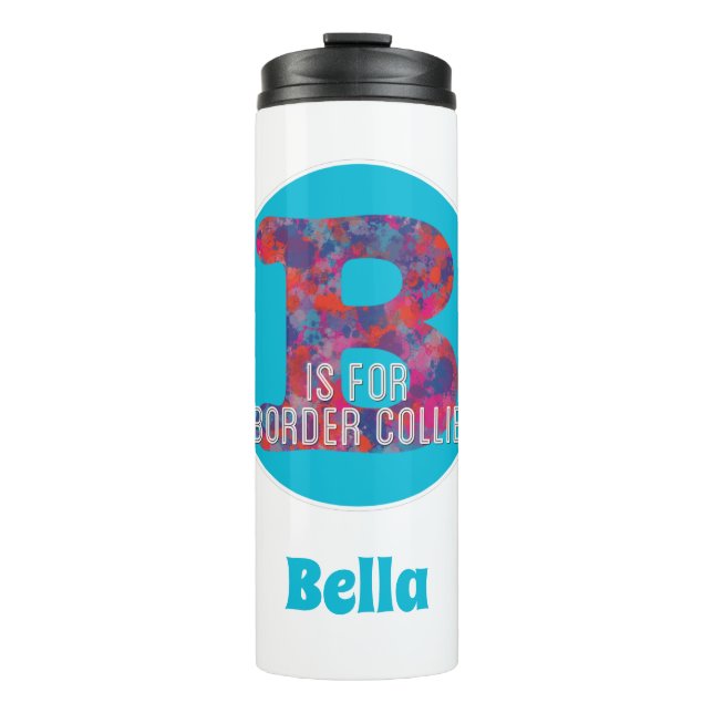 Garrafa Térmica B é para Borda Collie Dog Monograma Vermelhos (Frente)