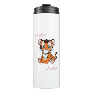 Garrafa Térmica 🐯Baby Tiger Art with Pink Butterflies -