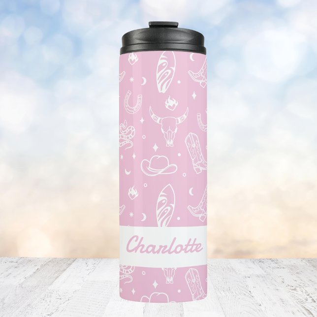 Garrafa Térmica Bachelorette de Cowgirl Costeira Rosa Personalizad (Personalized Pink Coastal Cowgirl Bachelorette Thermal Tumbler
)