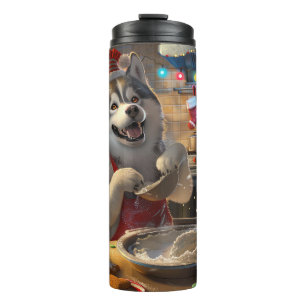 Garrafa Térmica Baking de Férias Malamute no Alasca: Natal Festivo